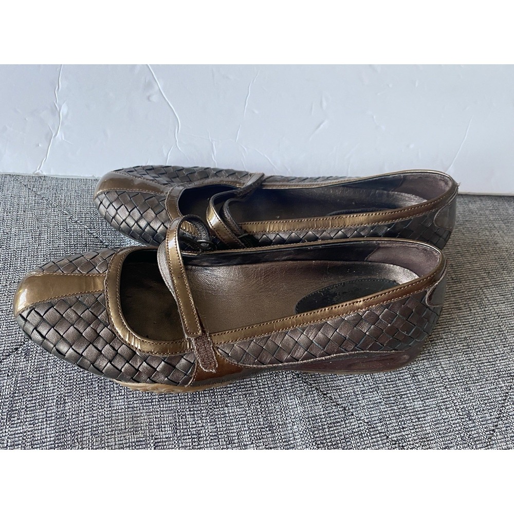 Cole Haan G Series Metallic Bronze Woven Leather Mary Jane Flats Sz 7.5